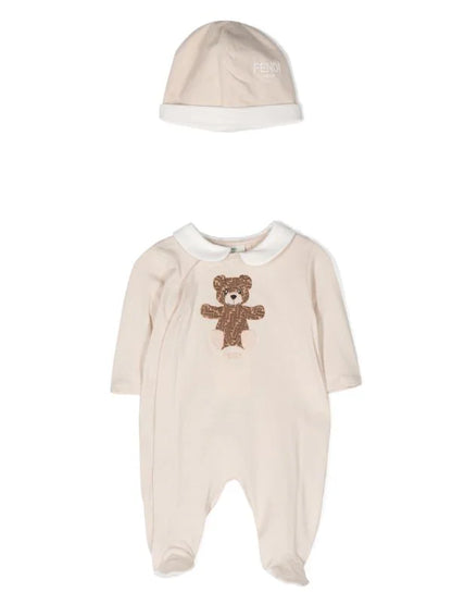 Kit de punto beige con osito de la marca Fendi Kids para bebé