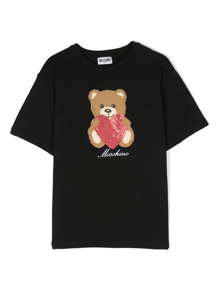 Ropa para ninos camiseta negra con oso estampado y logo MOSCHINO Modini Shop Espana