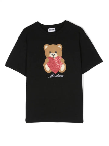 Black t-shirt with bear print and logo MOSCHINO