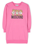 ملابس للبنات - فستان وردي فوشيا مع ثلاثة دببة وشعار MOSCHINO