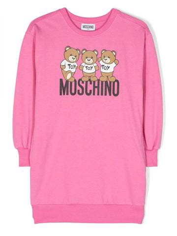 FUCHSIA pink dress with three teddy bears and logo MOSCHINO