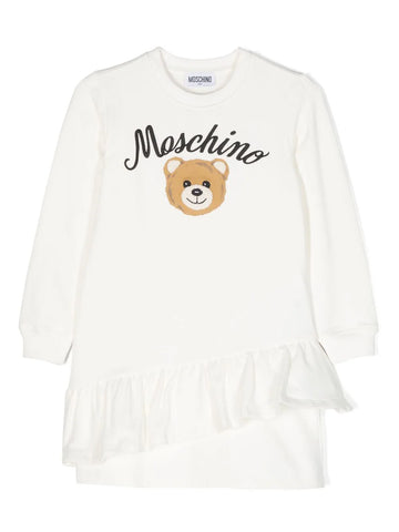 ملابس الأطفال - فستان أبيض على طراز سويت شيرت مع شعار MOSCHINO مطبوع