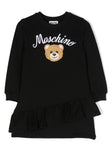 ملابس الأطفال - فستان أسود على طراز قميص من النوع الثقيل مع شعار MOSCHINO المطبوع