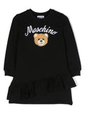 ملابس الأطفال - فستان أسود على طراز قميص من النوع الثقيل مع شعار MOSCHINO المطبوع