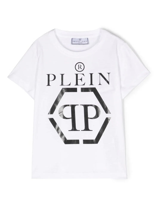 Camiseta blanca óptico con logo estampado Philipp Plein