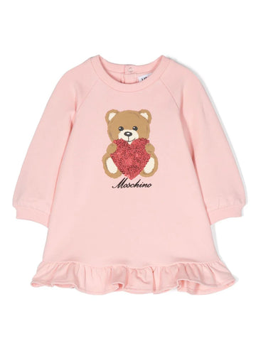 Pink dress with long sleeves with logo print MOSCHINO