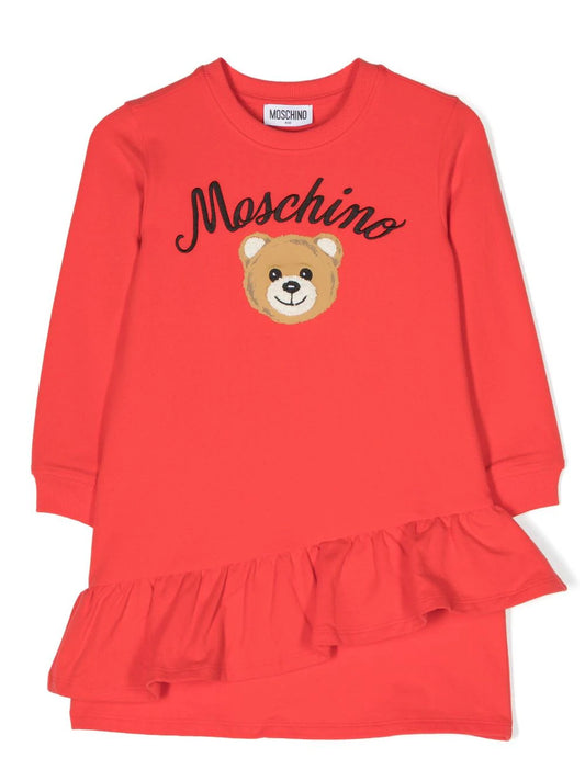 Ropa para niños - vestido rojo estilo sudadera con logo estampado MOSCHINO