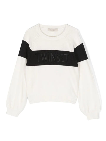 ملابس البنات - سترة بيضاء بشعار TWINSET مطبوع