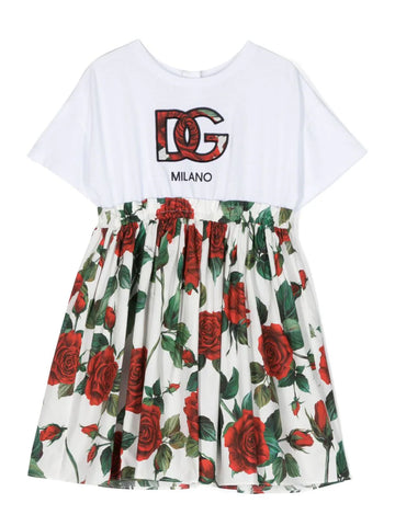 Vestido con estampado de rosas y con el logo Dolce & Gabbana