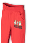 ملابس للبنات - بدلة رياضية حمراء مع شعار MOSCHINO مطبوع