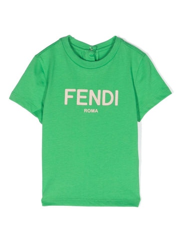 تي شيرت باللون الأخضر مع شعار Fendi Kids المطبوع