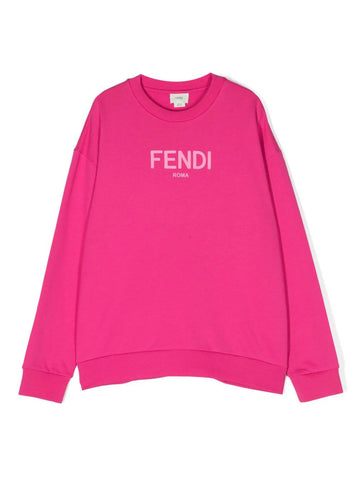 سويت شيرت باللون الوردي الفوشيا مع شعار Fendi Kids المطبوع