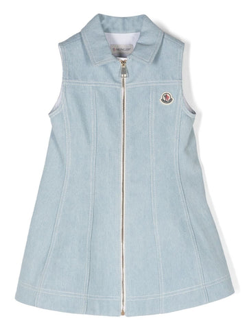 Short light blue dress with MONCLER logo patch