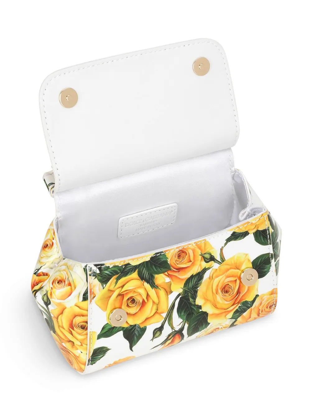 Bolso Sicily en piel de becerro con estampado de rosas amarillo Dolce & Gabbana para niña
