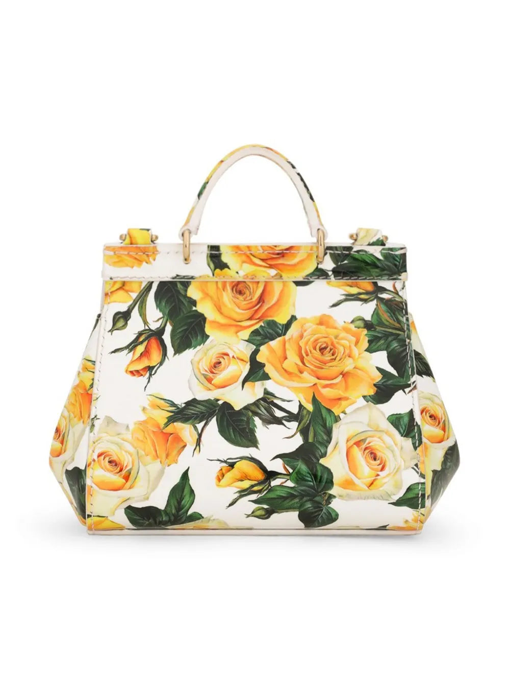 Bolso Sicily en piel de becerro con estampado de rosas amarillo Dolce & Gabbana para niña