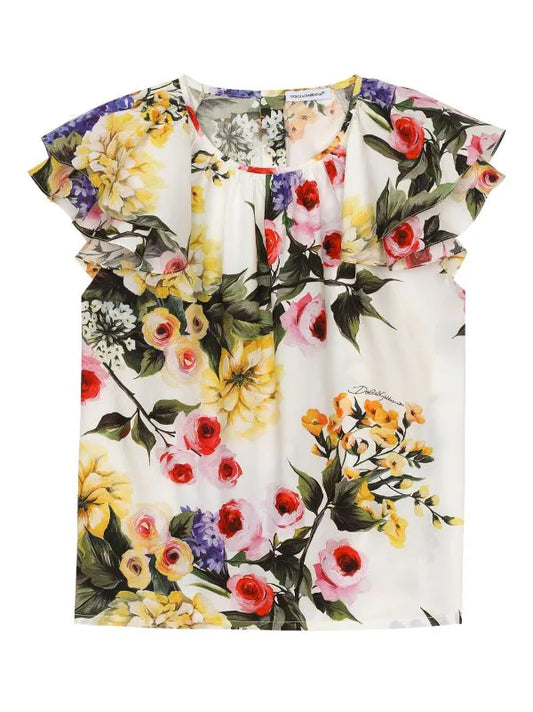 Blusa para niña con estampado flores Flower Power de la marca Dolce&Gabbana