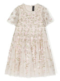 Vestido crudo bordado floral de la marca NEEDLE & THREAD KIDS