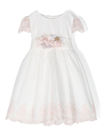 Girl's white 388 ceremony dress with pink lace by MIMILÚ for girls