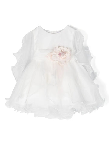 Vestido de ceremonia 361 en color blanco con aplique floral para niñas de la marca MIMILÚ