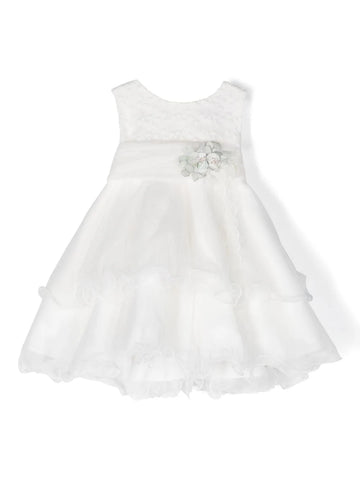 Vestido de ceremonia 368 con bordado blanco y flor verde agua  para niña de la marca MIMILÚ
