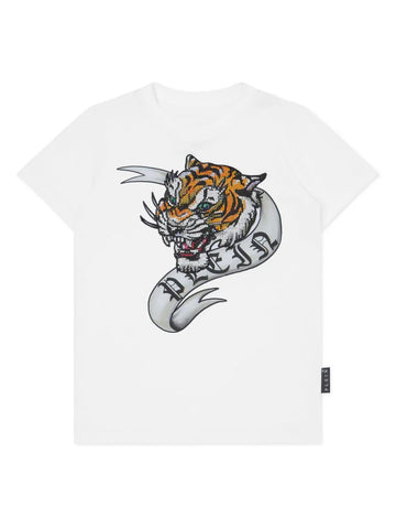 Camiseta blanca estampado con tigre de cristal Philipp Plein