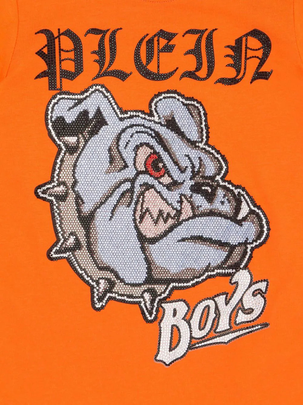 Camiseta naranja estampado con buldog de cristales de la marca Philipp Plein