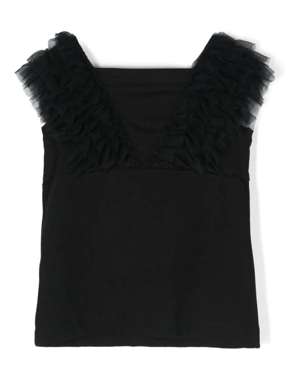 MONNALISA black T-shirt with ruffled edging