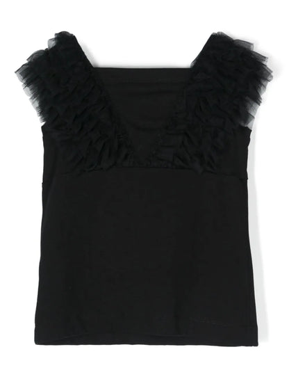 MONNALISA black T-shirt with ruffled edging