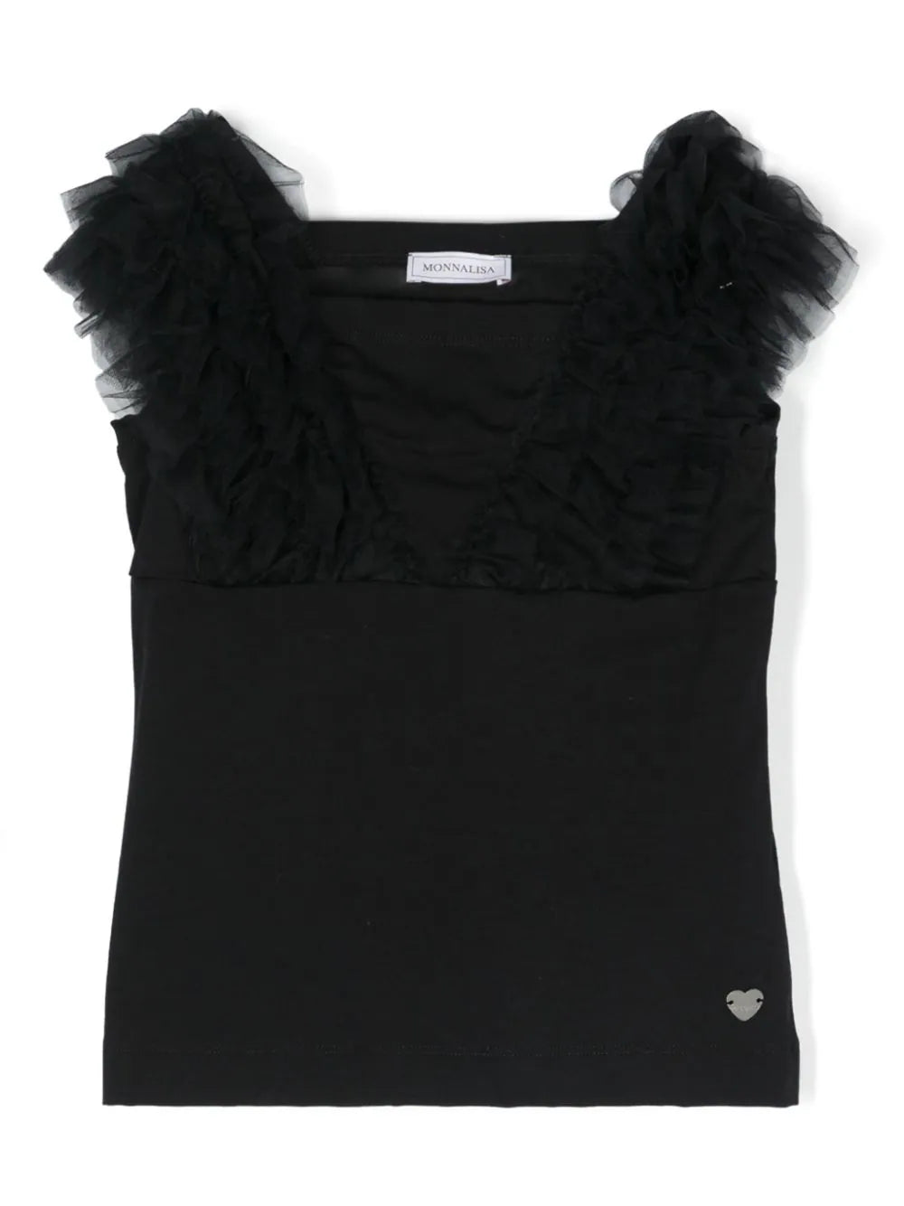 MONNALISA black T-shirt with ruffled edging
