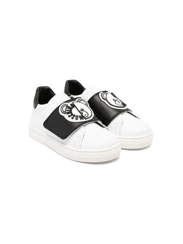 White and black sneakers with hook-and-loop fastening Moschino