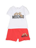 Ropa para niña - set de camiseta blanca y pantalones cortos rojos con estampado Teddy Bear MOSCHINO