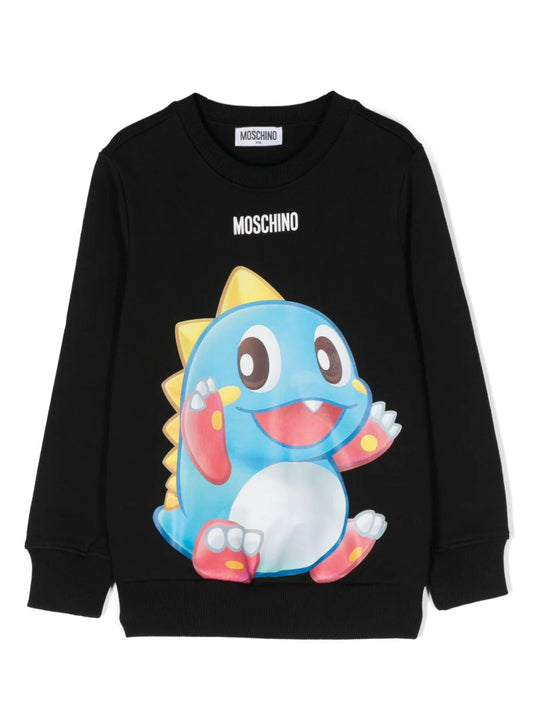 Childrenswear - black sweatshirt with dinosaur print by MOSCHINO