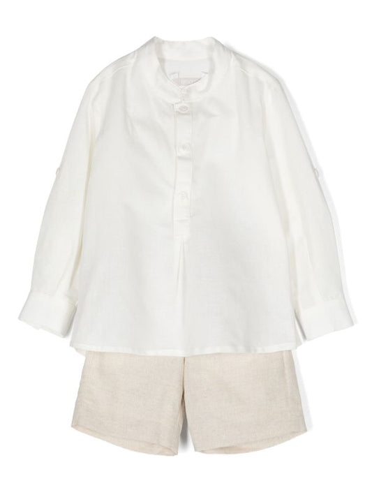 Set 591501 BEIGE para niño de pantalón corto y camisa blanca de la marca AMAYA