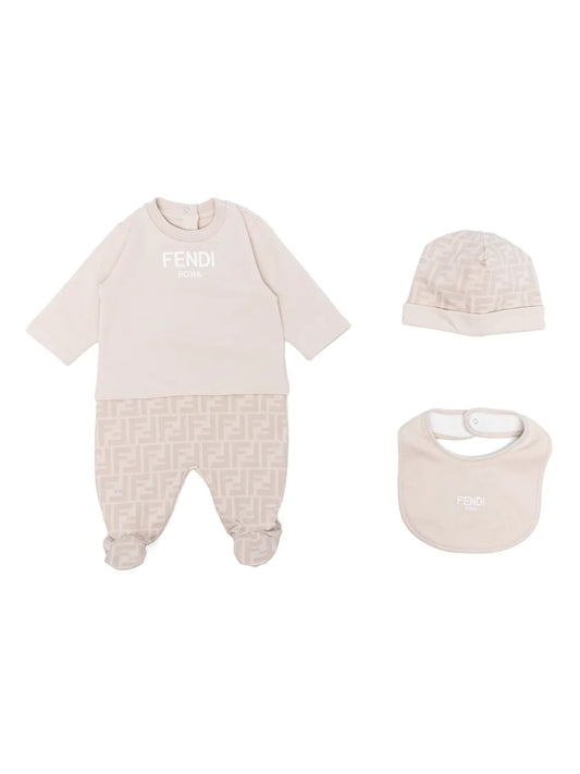 Conjunto para bebé de punto con logo beige de la marca FENDI kids