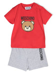 Children´s clothing- red t-shirt and grey shorts  with Teddy Bear print by MOSCHINO