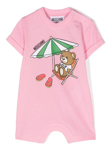 Gift Box pink romper with Teddy Bear print for baby Moschino