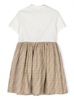 Vestido júnior para niña blanco y beige con motivo del logo Fendi
