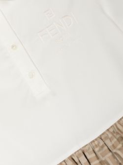 Vestido júnior para niña blanco y beige con motivo del logo Fendi
