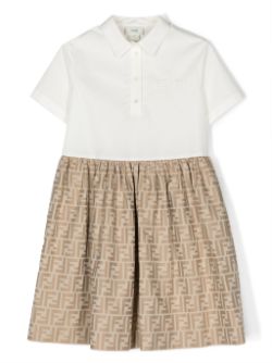 Vestido júnior para niña blanco y beige con motivo del logo Fendi