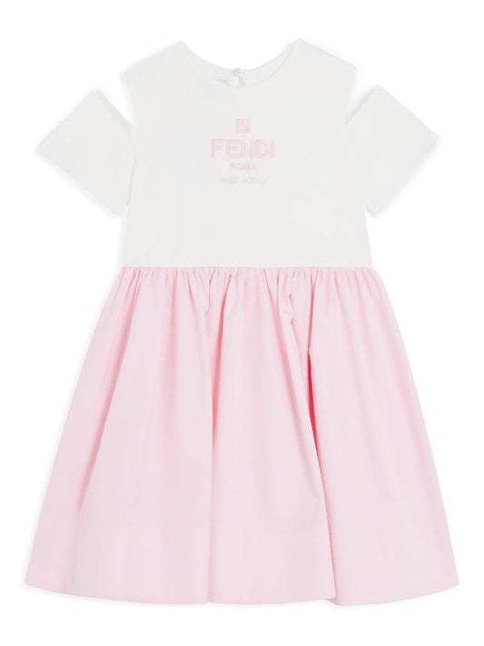 Vestido júnior para niña blanco y rosa con logo Fendi