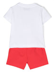 Ropa para niños - set de camiseta blanca y pantalones cortos rojos con estampado Teddy Bear MOSCHINO
