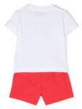 Children´s clothing- white t-shirt and red shorts  with Teddy Bear print by MOSCHINO