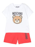 Ropa para niños - set de camiseta blanca y pantalones cortos rojos con estampado Teddy Bear MOSCHINO