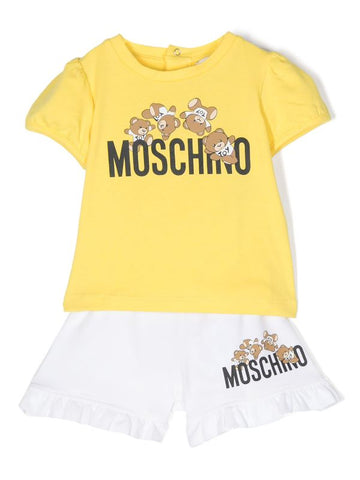 Ropa para niña - set de camiseta amarillo y pantalones cortos con estampado Teddy Bear MOSCHINO