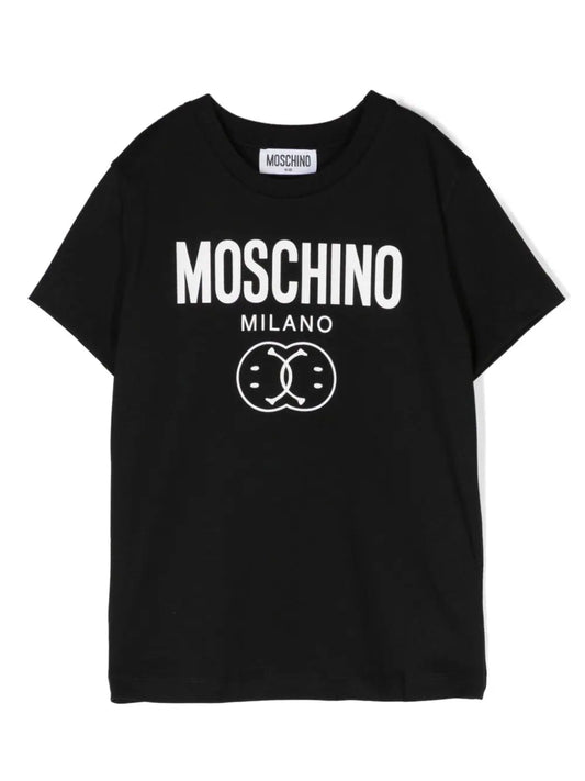 Children's clothing - black T-shirt with logo print MOSCHINO