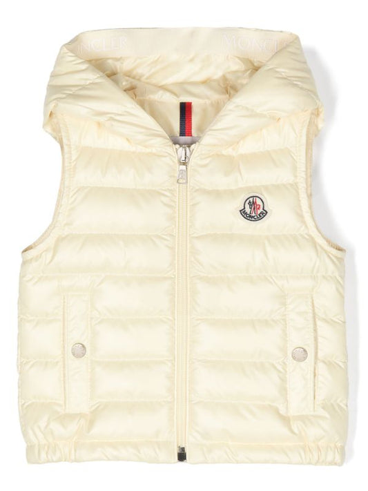 Chaleco Couronne amarillo acolchado con capucha y logo MONCLER para niña