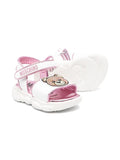 White/pink sandals with embroidered patch Teddy Bear of the brand Moschino