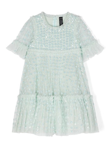 فستان بطبعة ورد مع شعار Dolce &amp; Gabbana