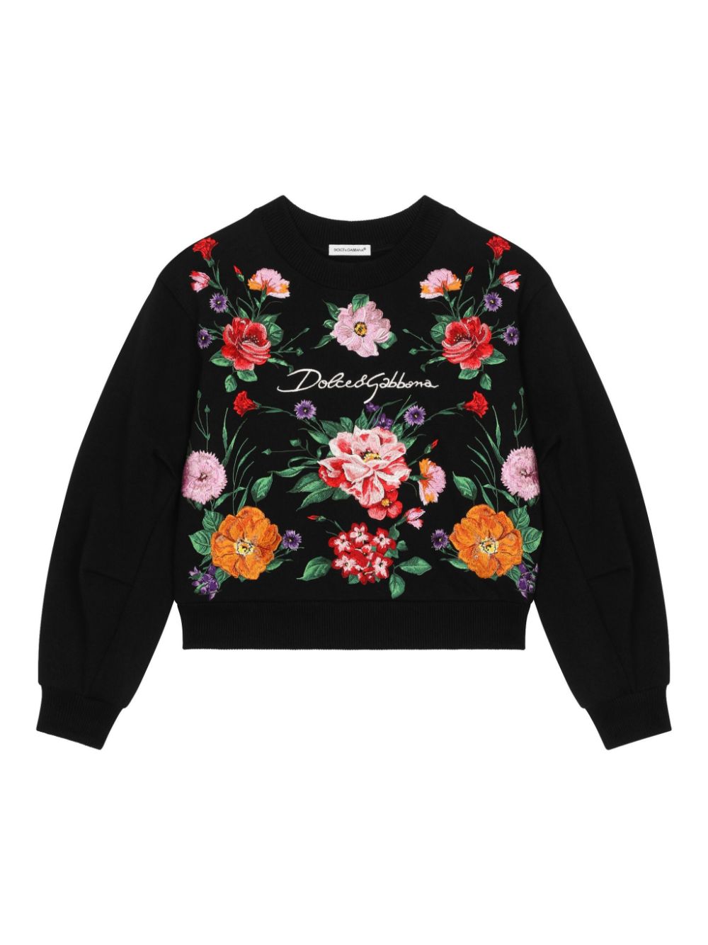 Girl's crew  neck knitted  sweatshirt witj flowers and Dolce&Gabbana logo