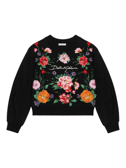 Sudadera para niña de cuello redondo de punto con flores y logotipo Dolce & Gabbana